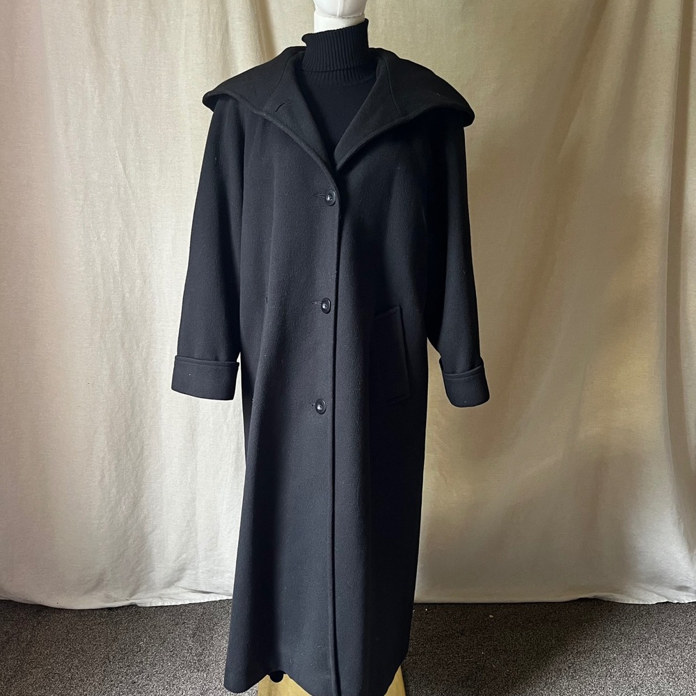 Vintage Forecaster of Boston Black Wool Hooded Maxi Coat Women's Size 10
